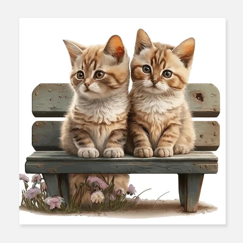2 chats sur banc cadeau Poster 20 x 20 cm