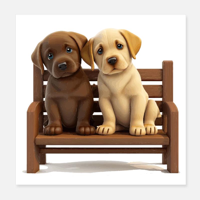 2 labradors en banque Poster 20 x 20 cm