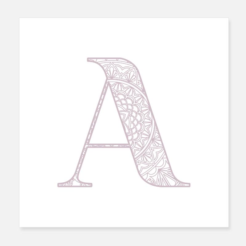 Mandala Monogram Initial in Dusky Pink - Letter A Poster 8" x 8" (20x20 cm)