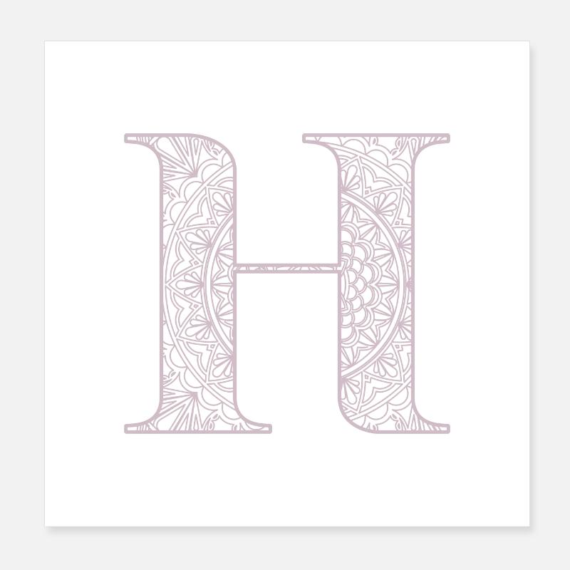 Mandala Monogram Initial in Dusky Pink - Letter H Poster 8" x 8" (20x20 cm)