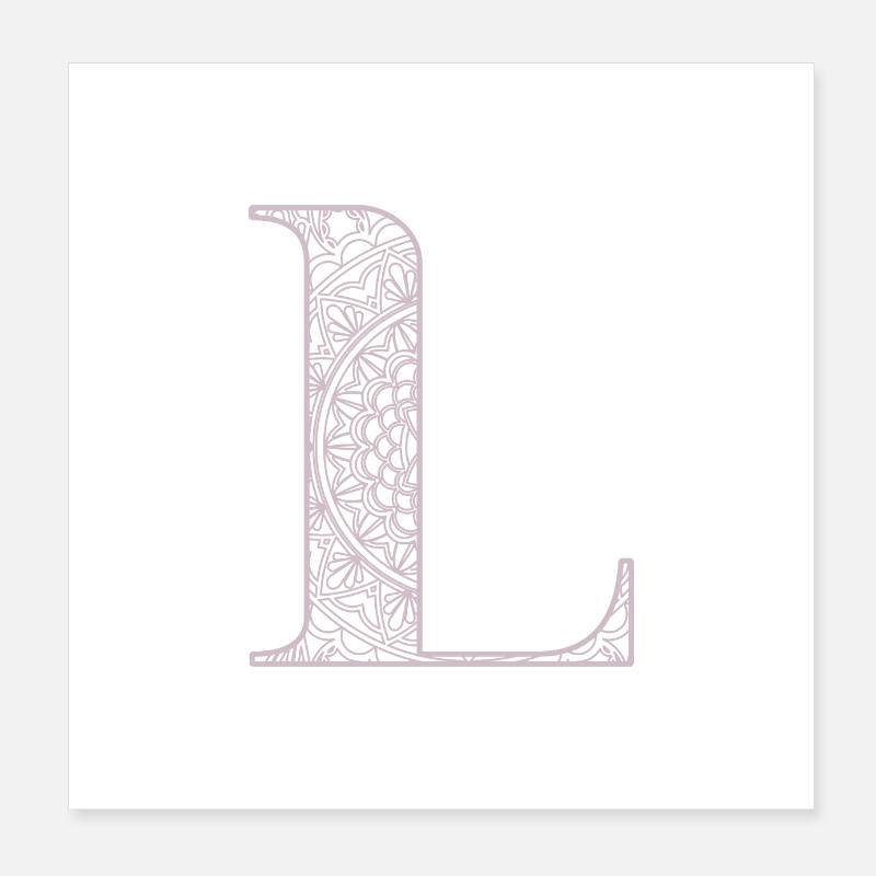 Mandala Monogram Initial in Dusky Pink - Letter L Poster 8" x 8" (20x20 cm)