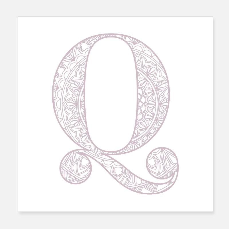 Mandala Monogram Initial in Dusky Pink - Letter Q Poster 8" x 8" (20x20 cm)
