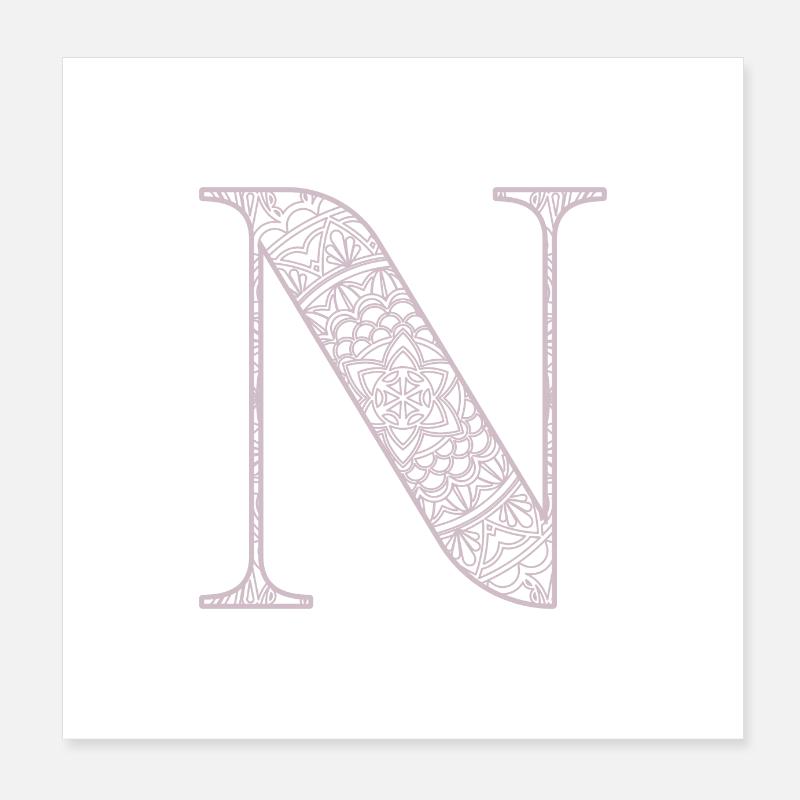 Mandala Monogram Initial in Dusky Pink - Letter N Poster 8" x 8" (20x20 cm)