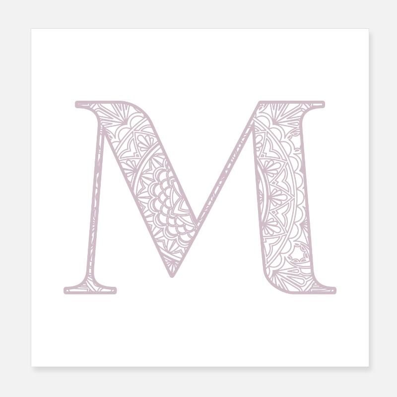 Mandala Monogram Initial in Dusky Pink - Letter M Poster 8" x 8" (20x20 cm)