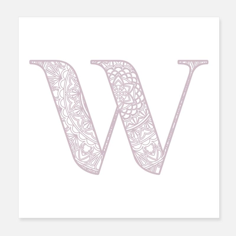 Mandala Monogram Initial in Dusky Pink - Letter W Poster 8" x 8" (20x20 cm)