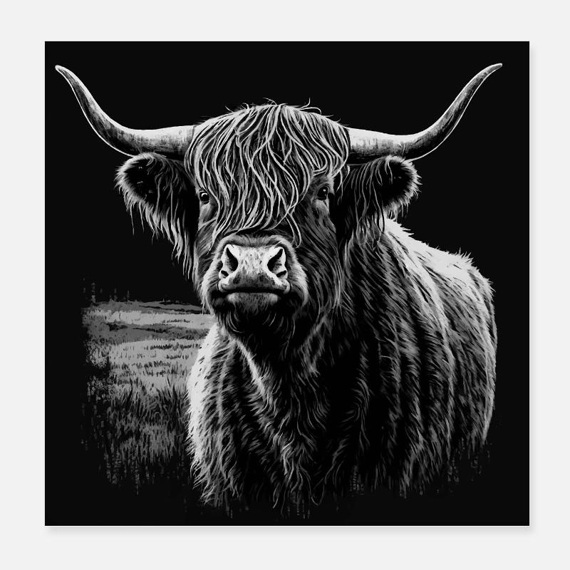 Scottish Highland cattle - Poster 8" x 8" (20x20 cm) - white