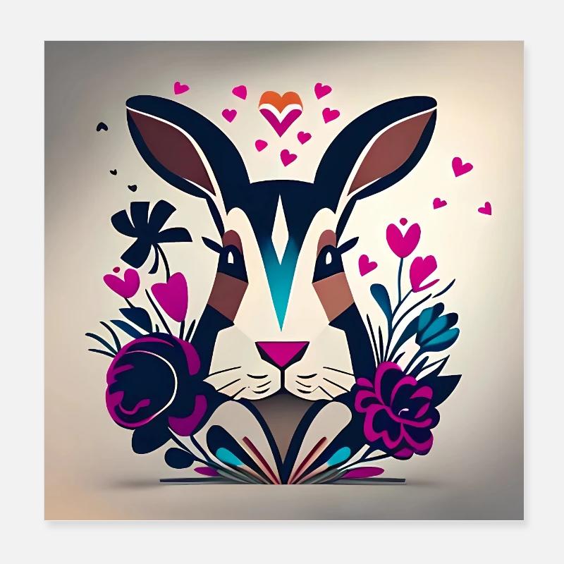Easter Bunny with Flowers Abstract Art Poster 8" x 8" (20x20 cm)
