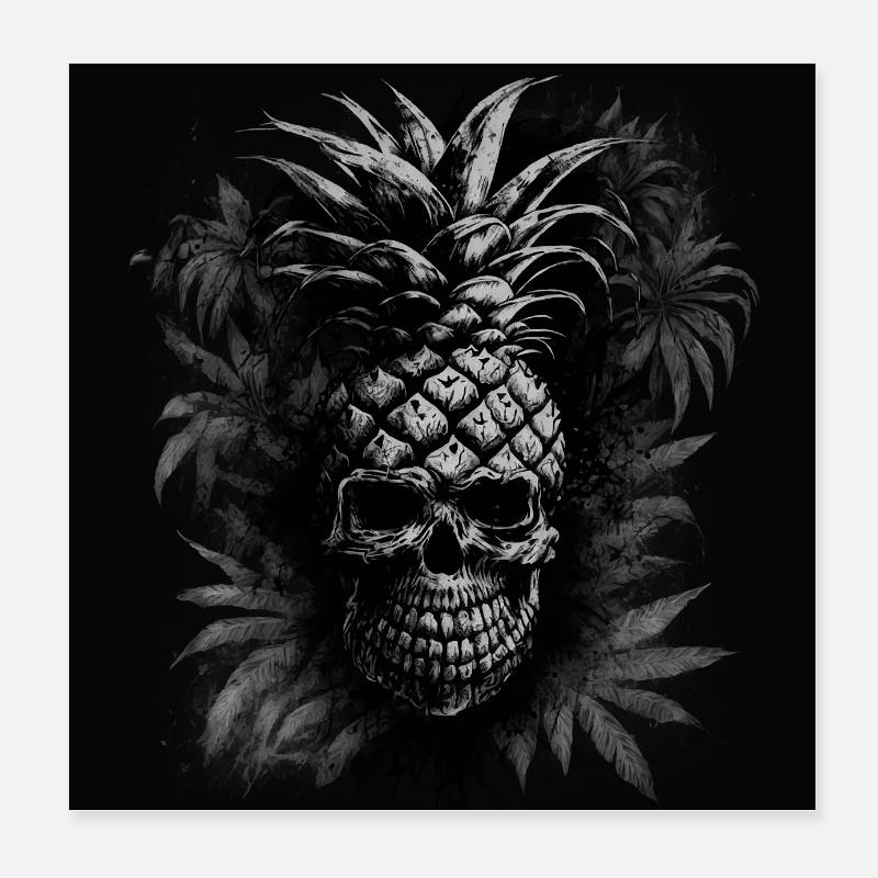 Gruseliges Ananas Obst Poster 20x20 cm