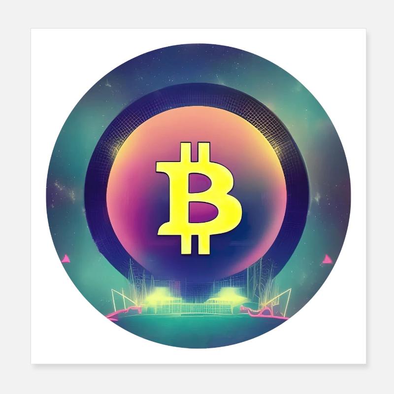 Bitcoin Logo im Synthetische Wave Stil Poster 20x20 cm