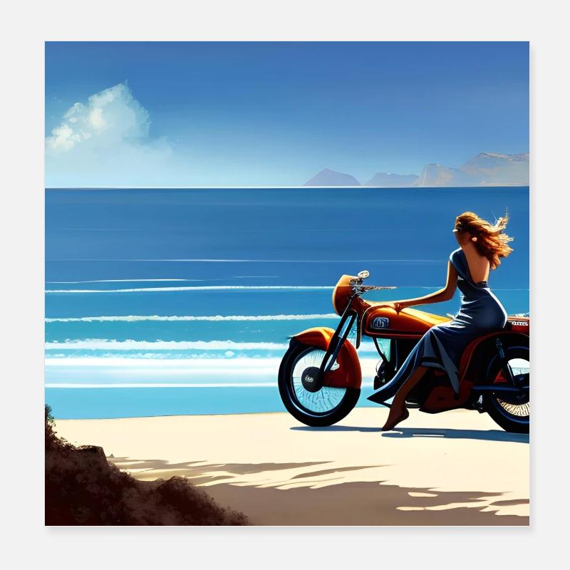 Motarde à la plage Poster 20 x 20 cm