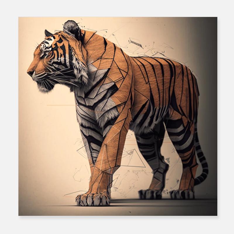 Polygon-Tiger - Poster 20x20 cm - Weiß