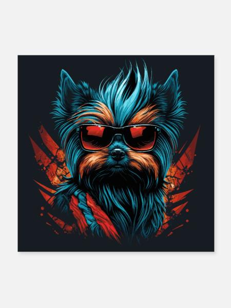 Punky cool Yorkshire Terrier - Poster 20 x 20 cm - blanc - Devant