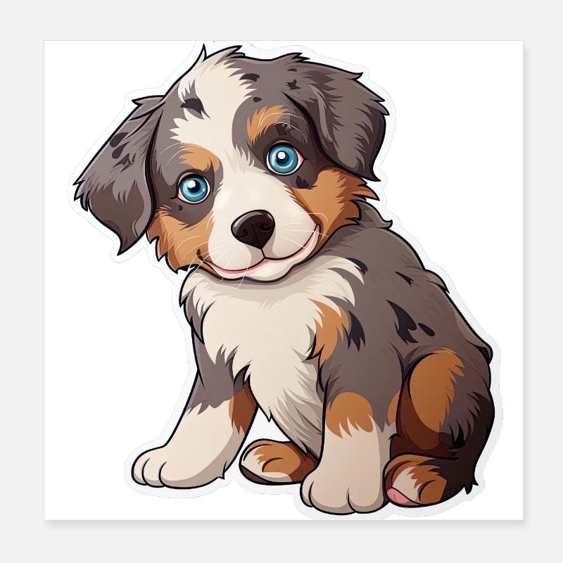 Cute Australian Shepherd Puppy Poster 8" x 8" (20x20 cm)