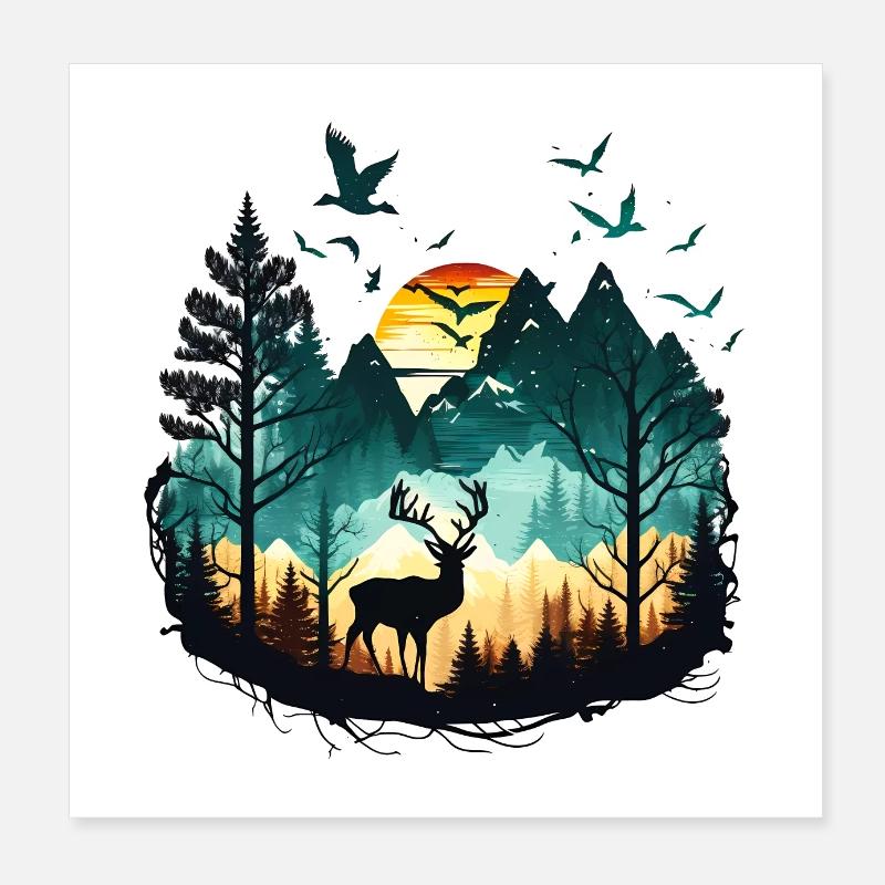 Affiche de cerf de paysage Poster 20 x 20 cm