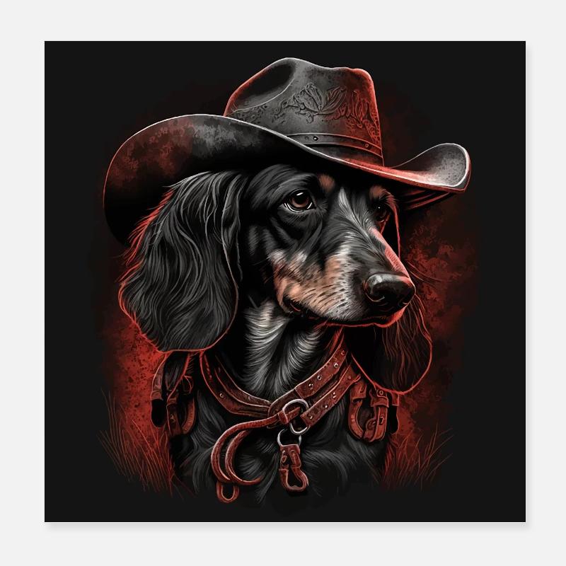 Teckel cow-boy Poster 20 x 20 cm