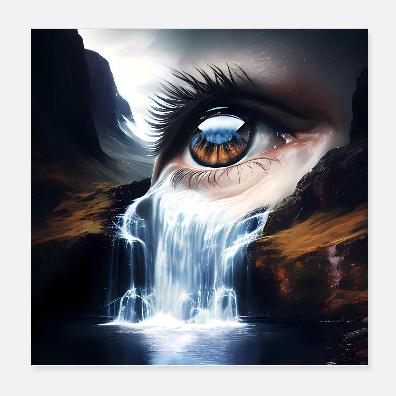 Œil | Eau | Paysage | Montagnes - Poster 20 x 20 cm - blanc