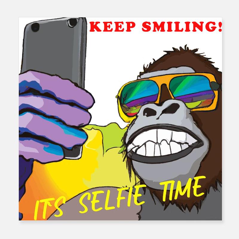 Lustiger Gorilla macht Selfie Geschenk Poster 20x20 cm