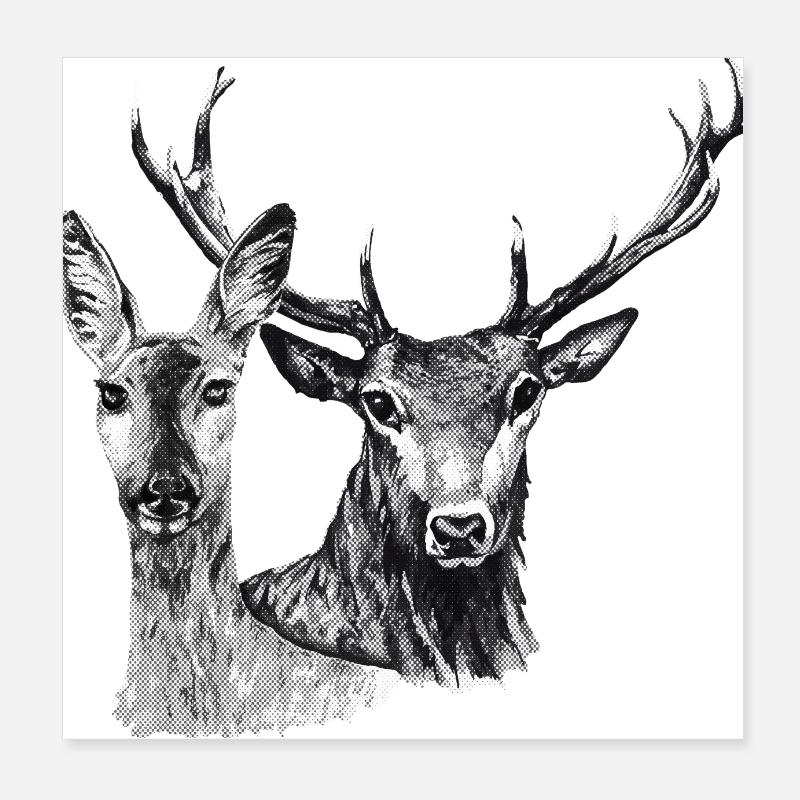 Cerfs et biche Poster 20 x 20 cm