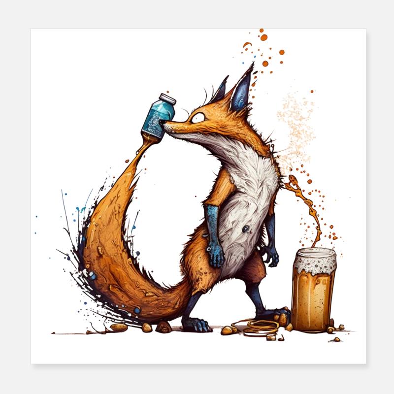 Cool fox joue avec de la bière Poster 20 x 20 cm