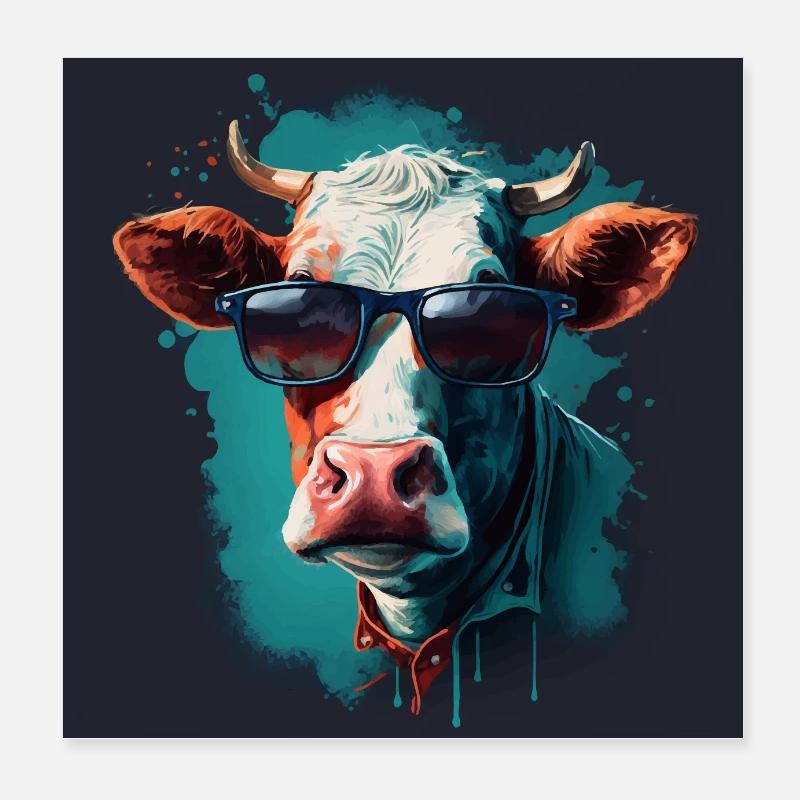 Une vache avec des lunettes de soleil Poster 20 x 20 cm