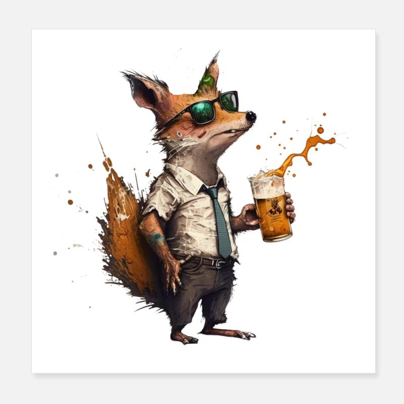 Lässiger Fuchs mit Bier Poster 20x20 cm