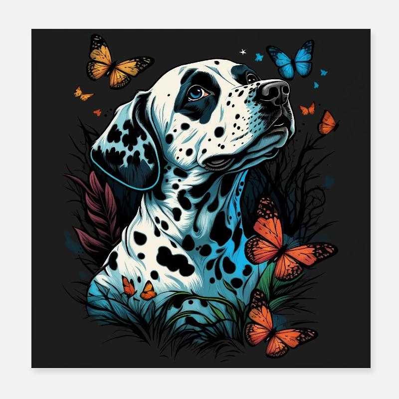 Dalmatiner und Schmetterlinge Poster 20x20 cm