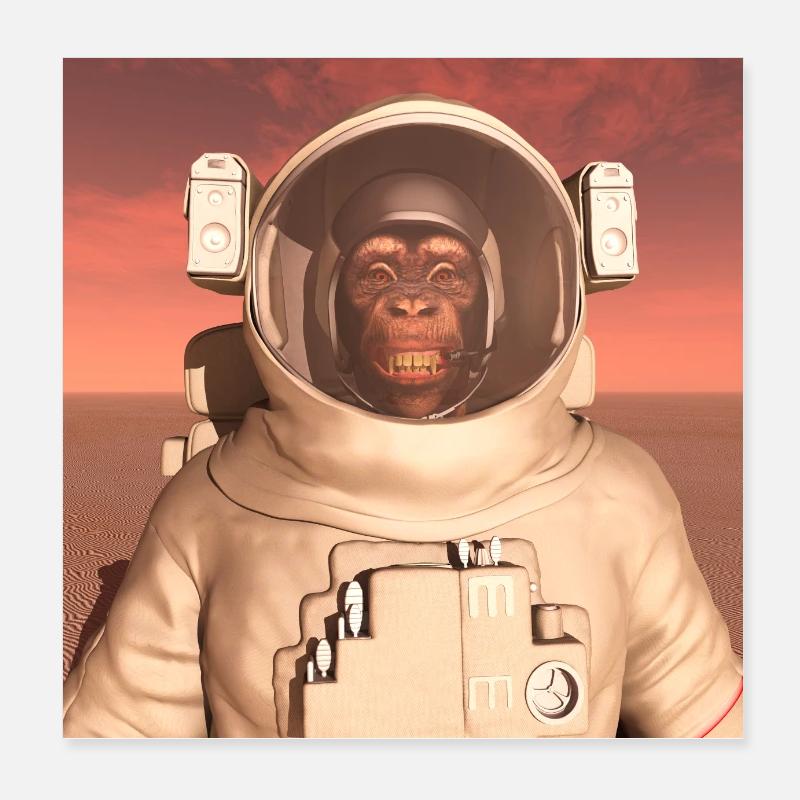 Chimpanse i rumdragt på Mars Poster 20x20 cm