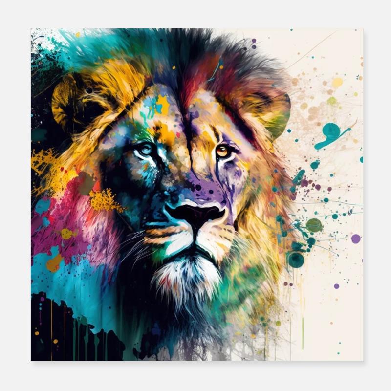Löwenkopf 1 Geschenk - Poster 20x20 cm - Weiß