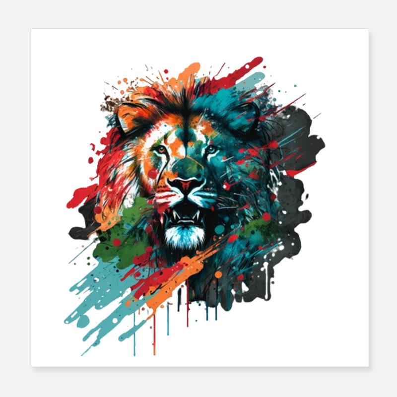 Schöner bunter Löwenkopf mit Spritzer Poster 20x20 cm