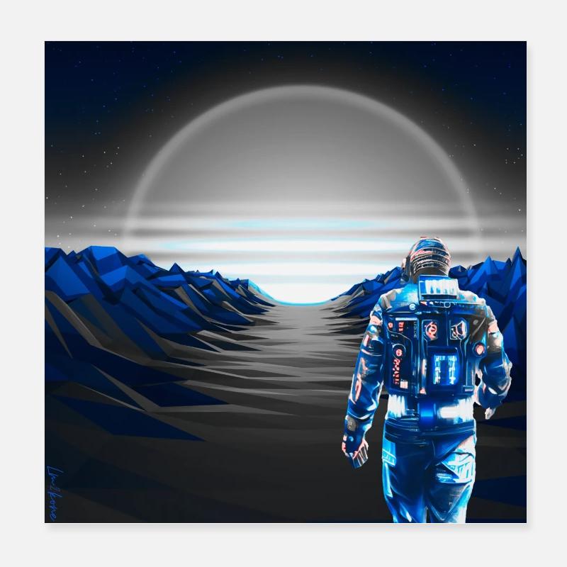 Cyber Sunset gray blue - Futuristic Poster 8" x 8" (20x20 cm)