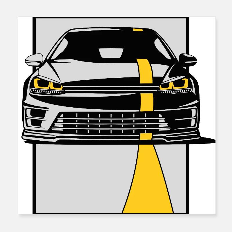 Black Car Yellow Stripe Poster 8" x 8" (20x20 cm)