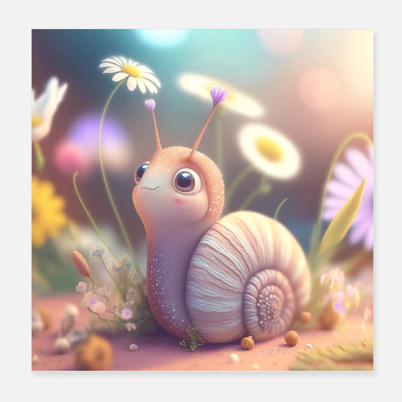 Escargot aux fleurs Poster 20 x 20 cm