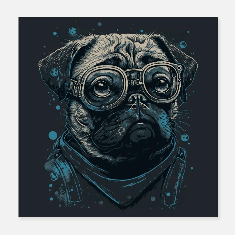 Chien carlin avec des lunettes de nerd Poster 20 x 20 cm
