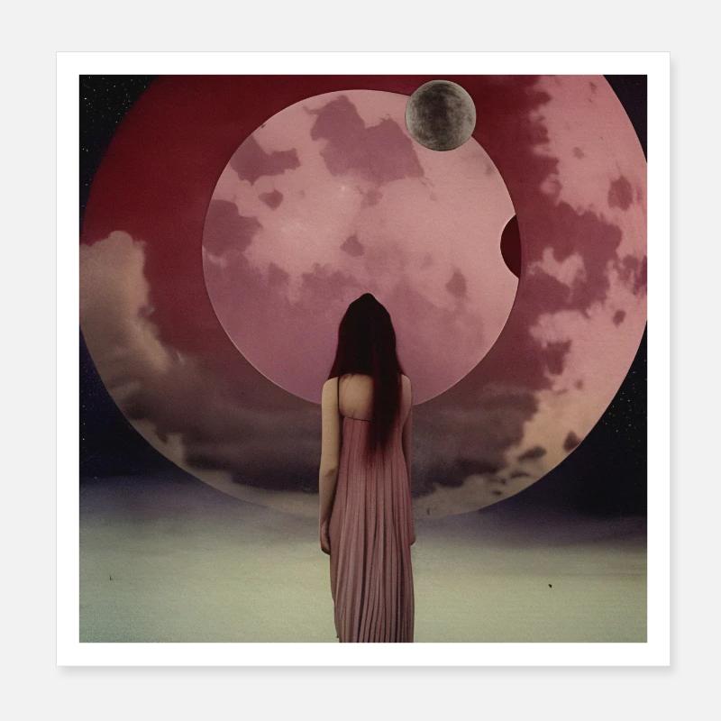 Mond Mädchen Poster 20x20 cm