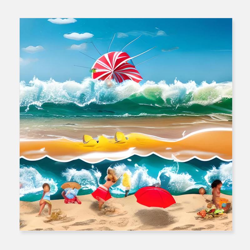 children playing at sea side Poster 8" x 8" (20x20 cm)