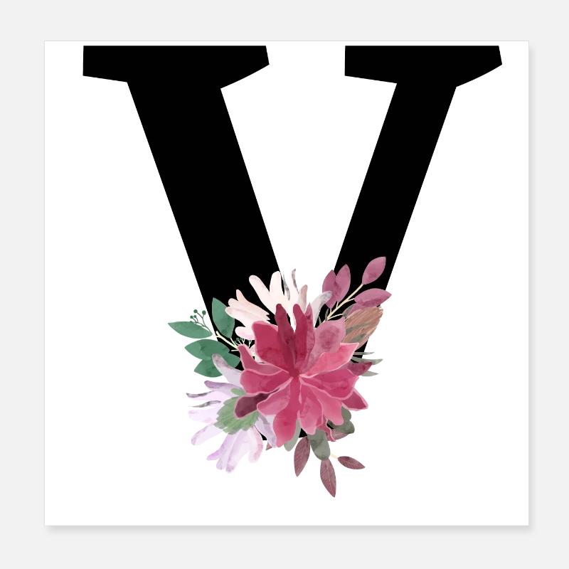 Buchstabe v blumig Poster 20x20 cm