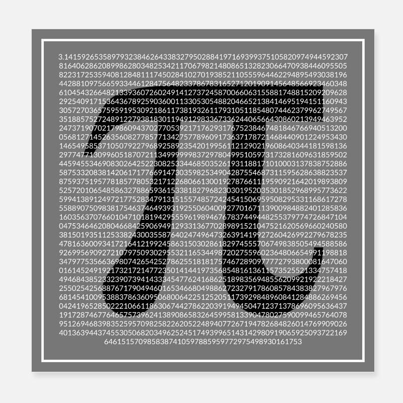 PI PREMIER 1000 CHIFFRES APRÈS LA VIRGULE DÉCIMALE Poster 20 x 20 cm