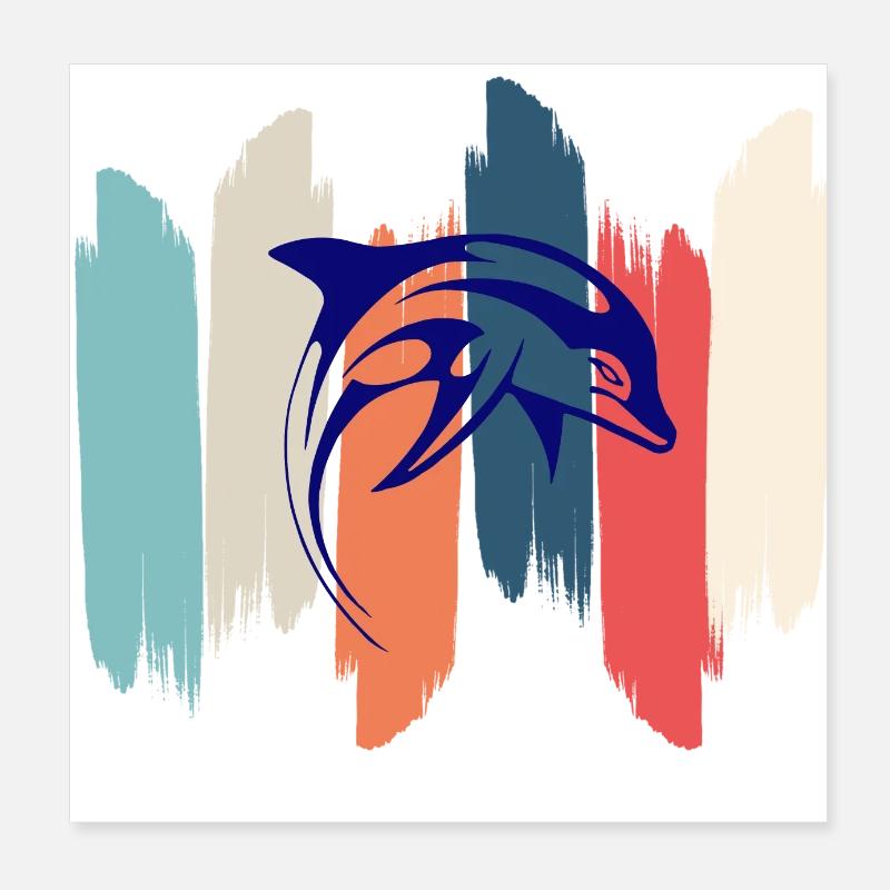 Retro rainbow dolphin Poster 8" x 8" (20x20 cm)