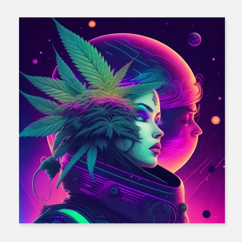 Cannabis Mond mit junger Frau Poster 20x20 cm