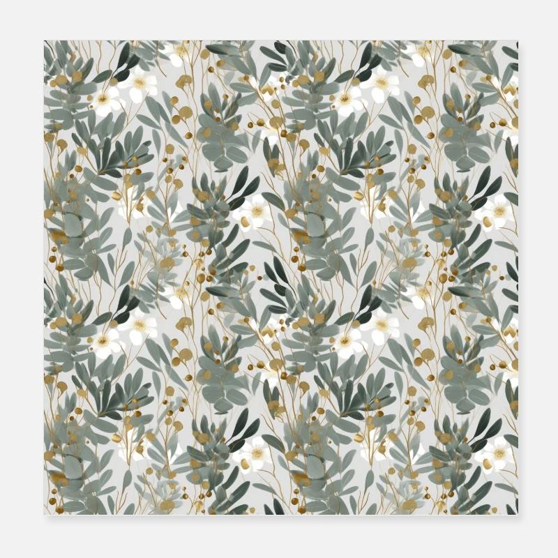 Modern, simple, festive, eucalyptus flowers - Poster 8" x 8" (20x20 cm) - white