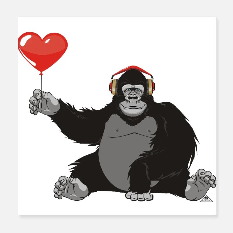 Gorilla mit Herz Poster 20x20 cm