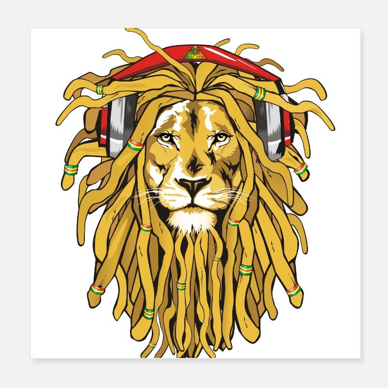 Rasta Lion avec écouteurs Poster 20 x 20 cm