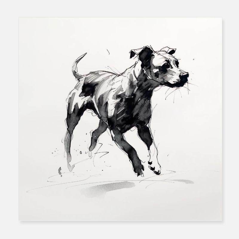 Affiche - Running Dog - Poster 20 x 20 cm - blanc
