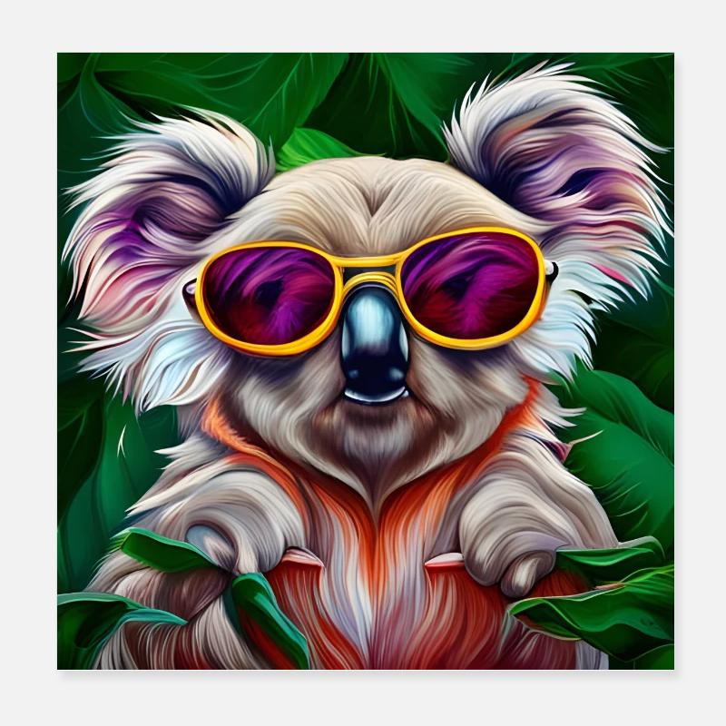 Colorful koala with sunglasses Poster 8" x 8" (20x20 cm)
