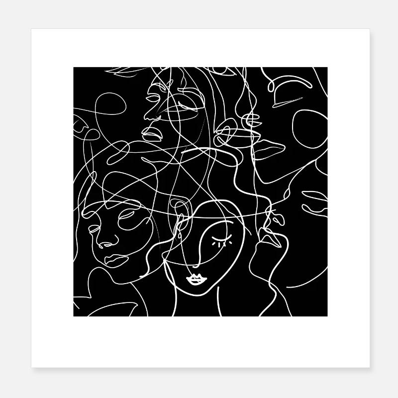 Gesichtslinie schwarz Poster 20x20 cm