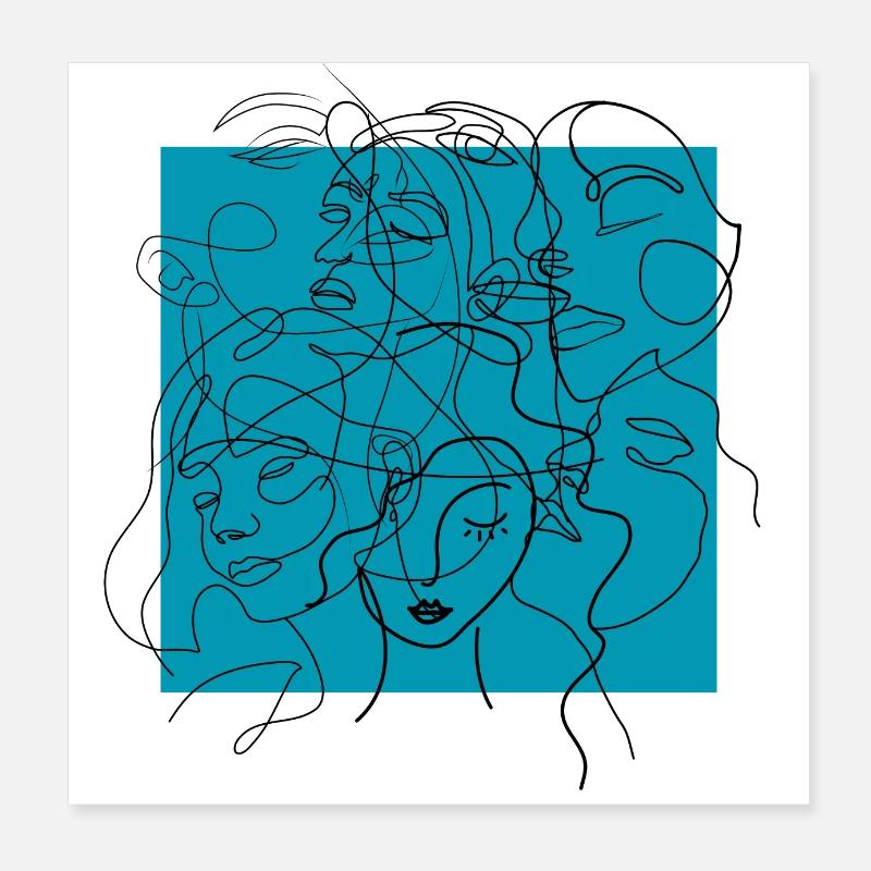 Gesichtslinie blau Poster 20x20 cm