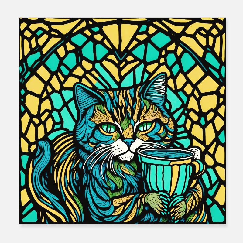 Chat avec une tasse Poster 20 x 20 cm