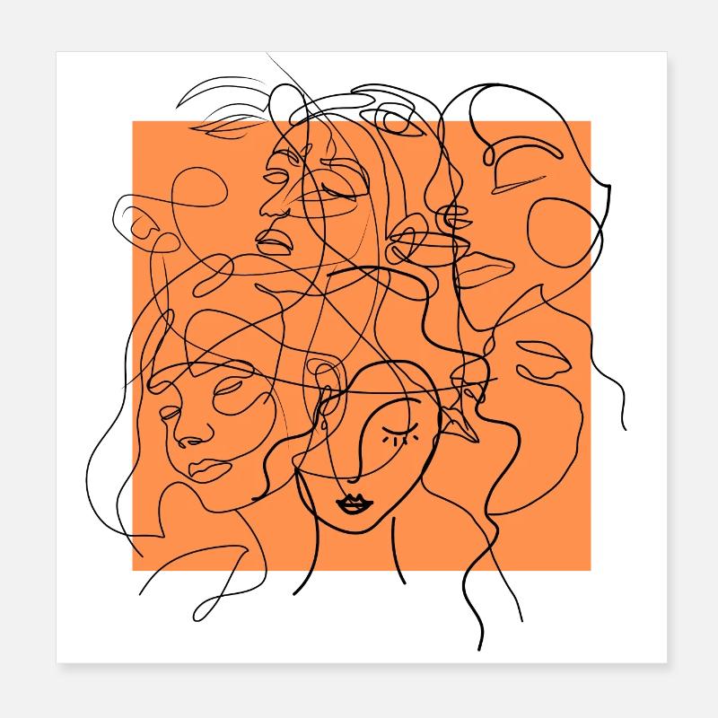 Face line orange Poster 20 x 20 cm