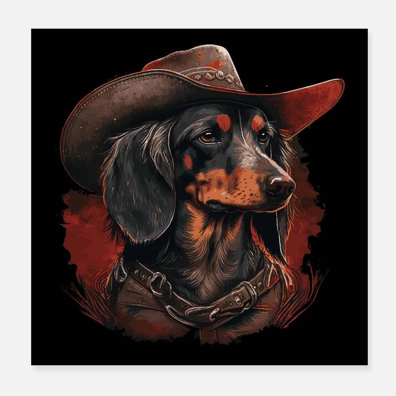 Teckel cow-boy Poster 20 x 20 cm
