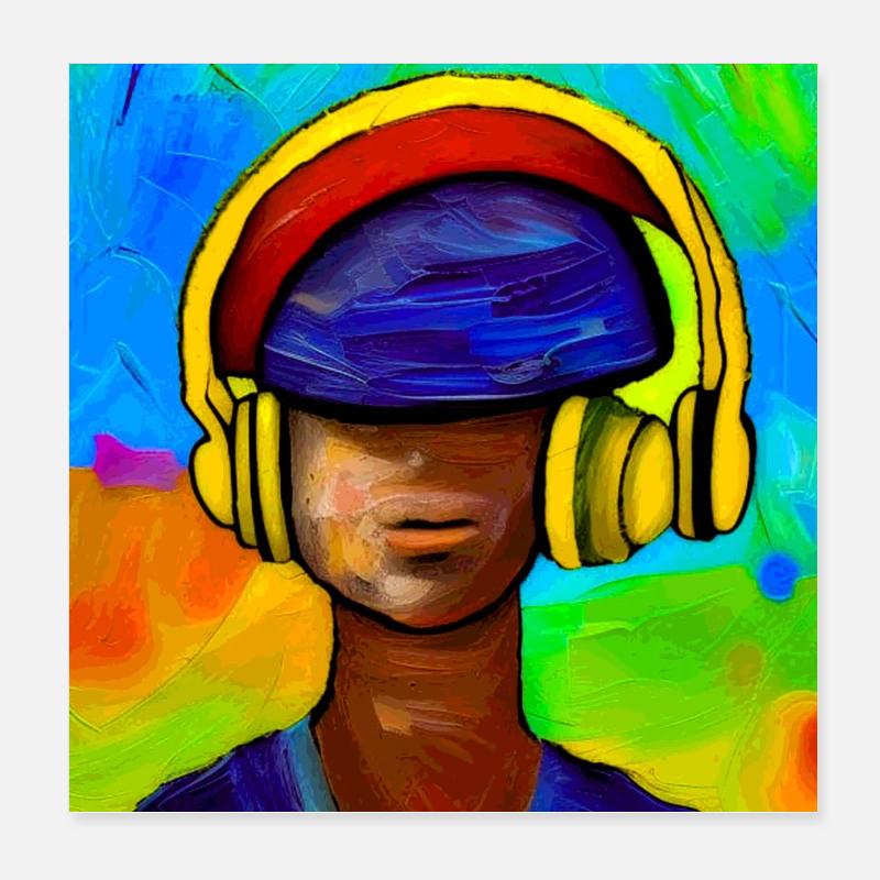 Psychedelischer Pilzkopf mit Kopfhörern Poster 20x20 cm